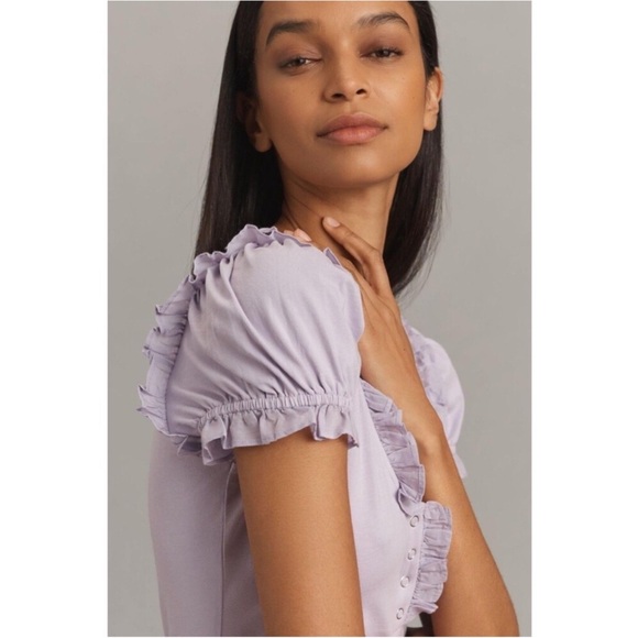 Anthropologie Mauve Lilac Ruffle Accent Blouse Size Large - Picture 6 of 10